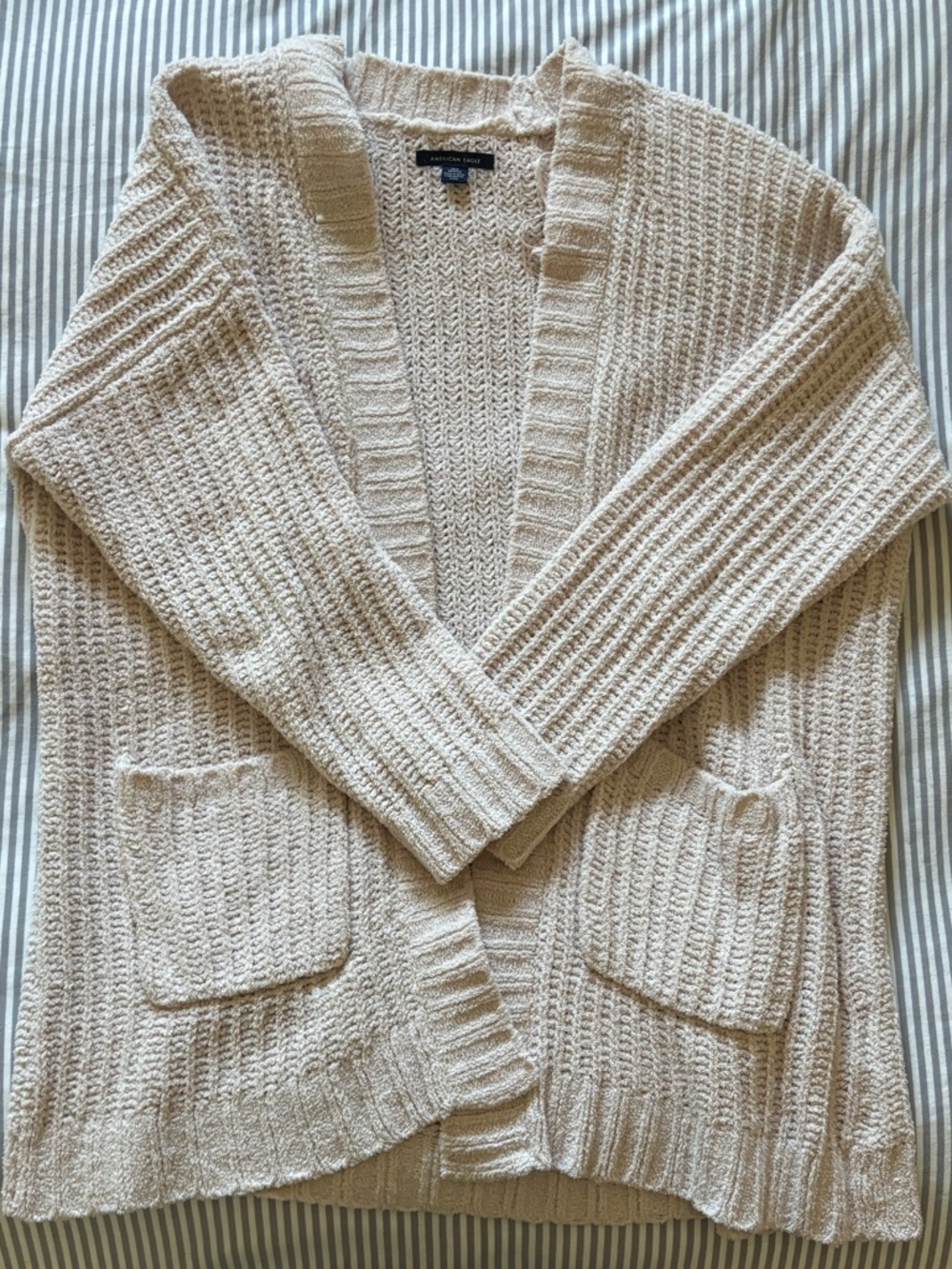 American Eagle Open-Front Cream Knit Cardigan
